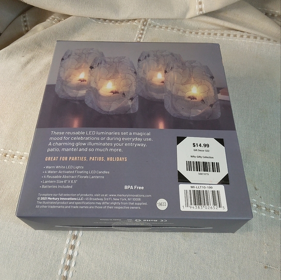 NEW Glowing LED Lanterns with Floating Flameless LED Candles 4pc ABSTRACT Floral - Picture 6 of 6